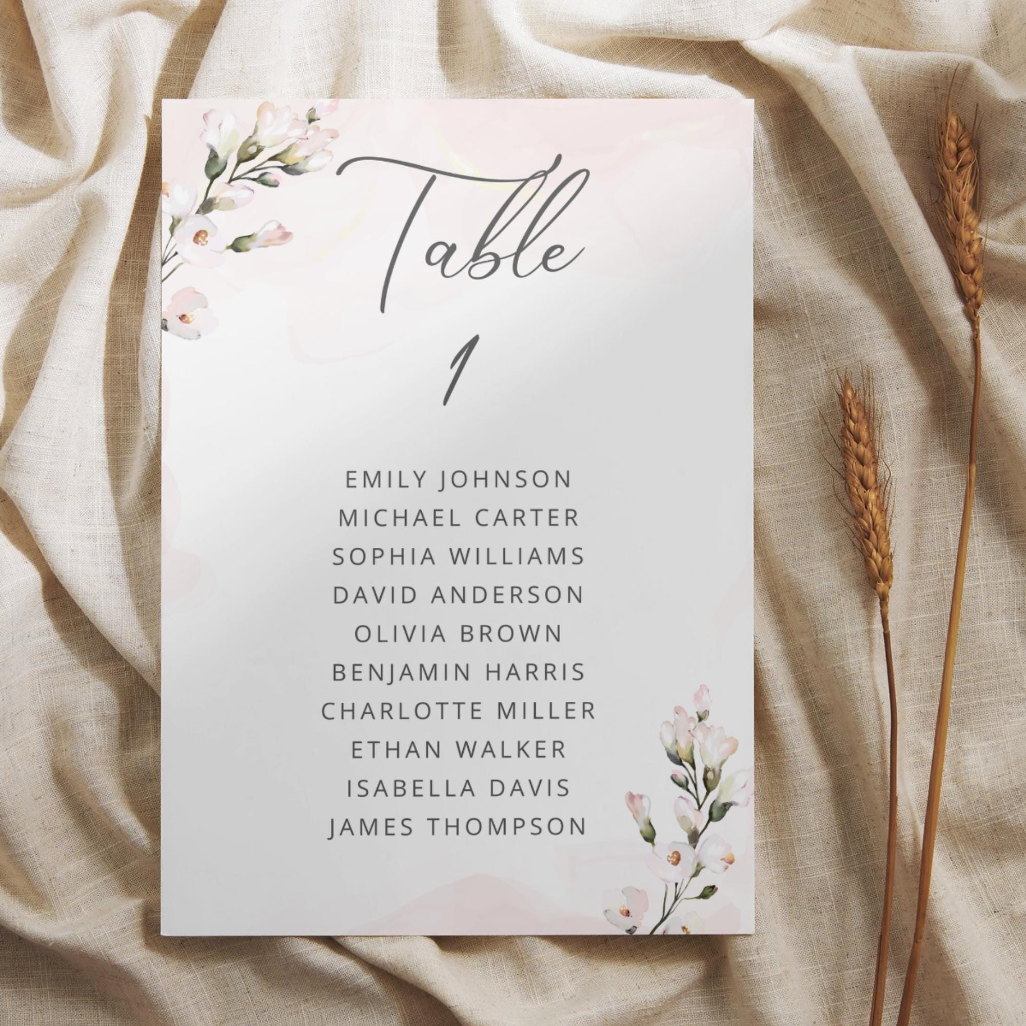 Floral Table Card Template | Quinceanera, Wedding Seating (canva ...