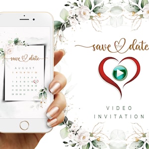 Save the date video invitation Green with white roses Save the date, Wedding invitation, Animated invite