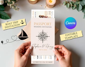 Destination Wedding Invitation, Boat Boarding Pass, Travel Theme (Printable)