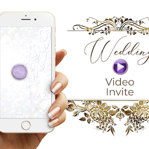 Glitzer Hochzeitseinladung mit Video, Ivory Umschlag, Moderne königliche Hochzeitseinladung, Animierte Video-Einladung, E-Invite für Smartphone