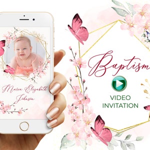 Taufe Video Einladung Kirschblüte und Schmetterlinge, Taufe Video Einladung, Animierte Video Einladung, E-invite für Smartphone