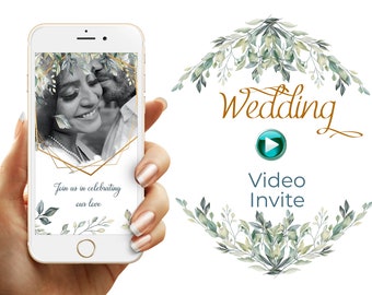 Greenery Wedding Video Invitation, Animated E-invite