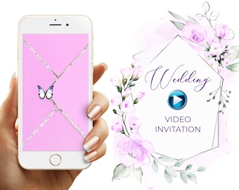 Purple Butterfly Wedding Video Invitation, Floral E-Invite