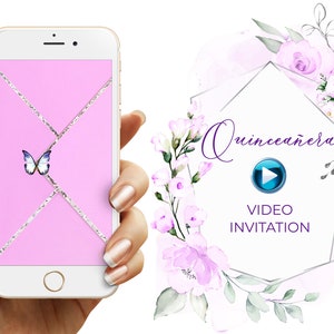 Quinceañera video invitation purple Envelope and butterflies, Purple birthday invitation, Birthday video invitation