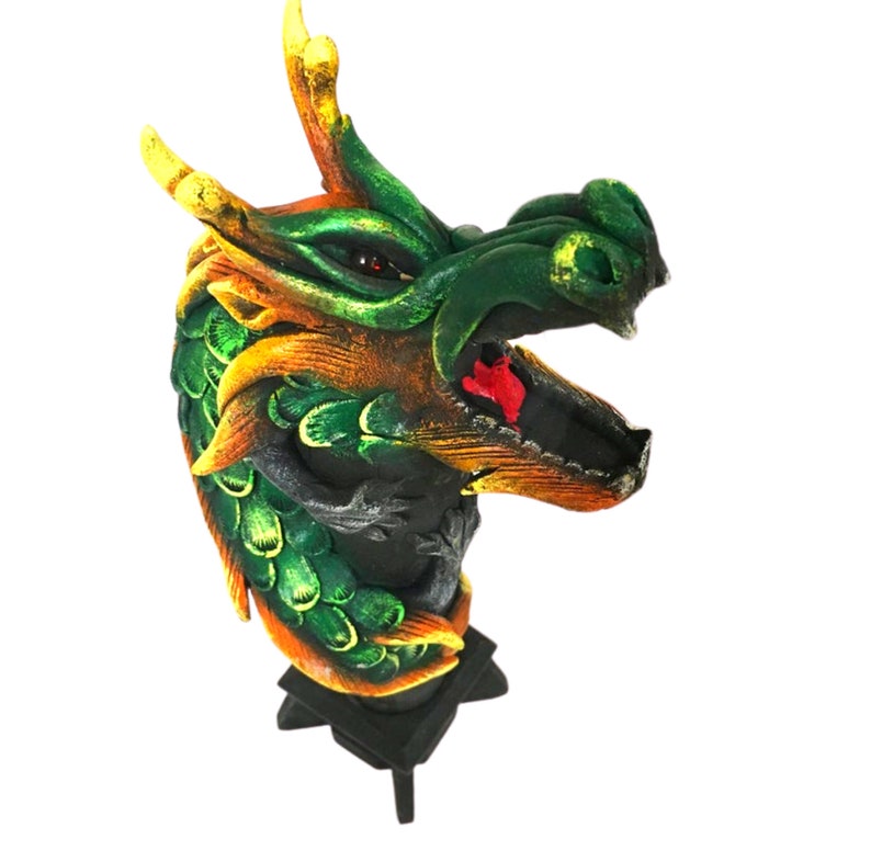 Green Smoke Breathing Dragon Standing Wooden Incense Burner Etsy