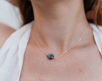 Labradorite Faceted Circle Necklace