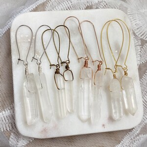 clear quartz dangles, earrings for plugs, ear plugs, stretched ears, crystal earrings, gauges, earrings, dangle plugs, interchangeable image 5