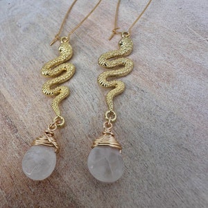 Clear Quartz Snake Dangles, earrings for plugs, crystal earrings, gauges, dangle plugs, interchangeable