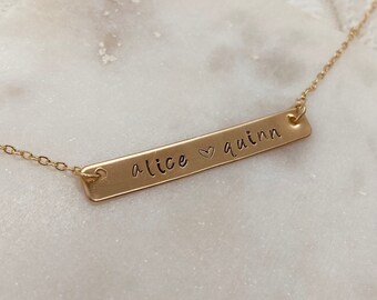 Custom Large Name Bar Necklace, personalized gift, hand stamped