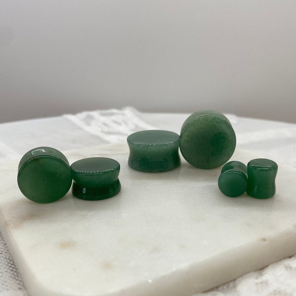 Green Jade Double Flare Plugs Pair