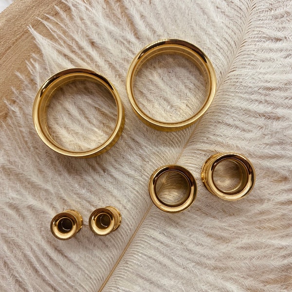 Gold Stainless Steel Tunnel Plugs Pair