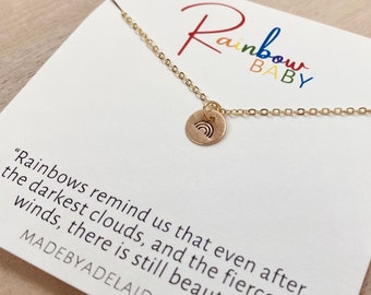 Rainbow Baby Necklace, pregnancy after miscarriage, mama, hand stamped