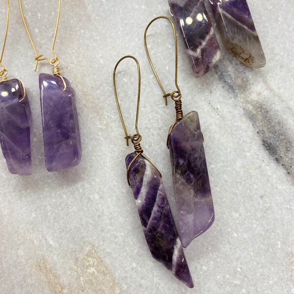 Amethyst Dangles, earrings for plugs, ear plugs, drop earrings, crystal earrings, gauges, earrings, dangle plugs, interchangeable