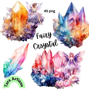 FAIRY CRYSTAL Watercolor clipart, Enchanting Illustration,PNG Clipart, Cute Storybook,Magic Fairy,Flower Crystal Arrangement
