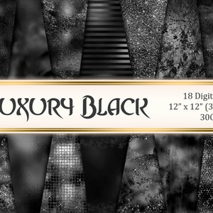 Digital paper pack LUXURY BLACK,Black foil glitter background,Printable scrapbook paper,Metallic textures,Luxury black metal