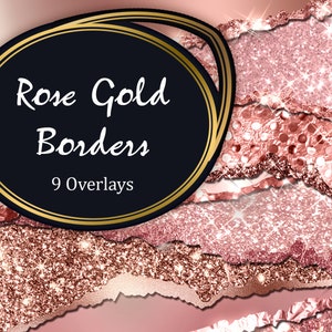 ROSE GOLD BORDERS Digital Overlays,Glitter Borders,Rose Gold Foil Frames Borders,Paper Tears Shimmer Clipart