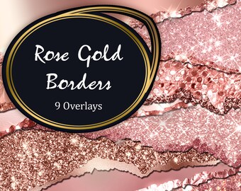 ROSE GOLD BORDERS Digital Overlays,Glitter Borders,Rose Gold Foil Frames Borders,Paper Tears Shimmer Clipart