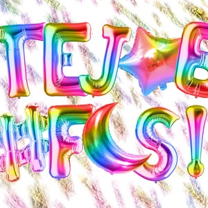 Digital RAINBOW LETTERS BALLOON, digital arco iris papel de aluminio letras ballons, Party arco iris foil letter ballons,Ombre globos clipart, estrellas confeti