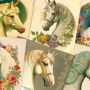 Digital Vintage UNICORN Printable Cards,Scrapbooking,Junk Journal Embellishment,Journal ephemera,Printable Sheets,Crafft Supply
