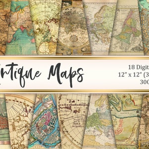 Digitales Papier Pack ANTIKE KARTEN,Alte Karten Muster,Planer Grafik,Vintage Karte Texturen,altes Blatt,Alte Sepia Karte digitales Papier Pack