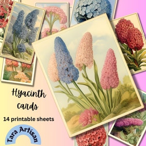 Digital Vintage HYACINTH Printable Cards,Scrapbooking,Junk Journal Embellishment,Flower Journal ephemera,Printable Sheets,Crafft Supply
