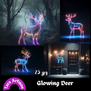 25 Cyberpunk GLOEIENDE HERTEN Photoshop-overlays, neonlichten, futuristische dierenoverlays, Photoshop-effecten, neonfakkels, neongloed, neonlichten