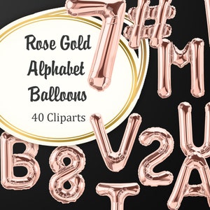 Digital ROSE GOLD ALPHABET Globos, Letras de papel de aluminio digital y números ballones, Party rosa oro foil letter ballons, Number foil ballons