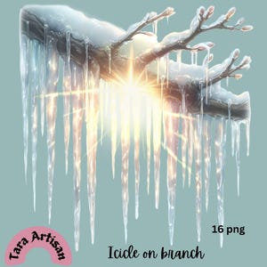 Icicle on Branch Clipart, Icicle Clipart Bundle, 10 Printable Winter Clipart, High-Quality Design, Printable Art, Winter Scene