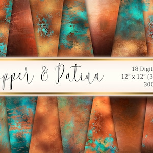 Digital paper pack COPPER&PATINA,Rusted Copper foil background,Printable scrapbook paper,Metallic textures,Copper Patina background