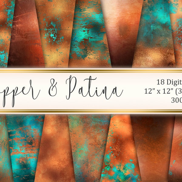 Digital paper pack COPPER&PATINA,Rusted Copper foil background,Printable scrapbook paper,Metallic textures,Copper Patina background