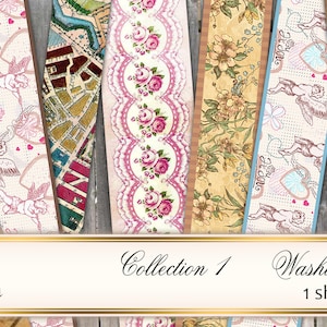 COLLECTION 1 Washi Tapes,Vintage Journal Ephemera,Journal Strips,Scrapbooking Element,Card Making,Paper Craft Supplies,Collage Sheet