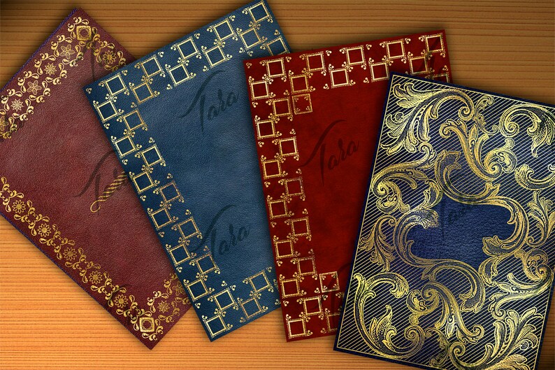 Digital Paper GILDED BOOK Covers,gold Ornamental Decorative Book Dust