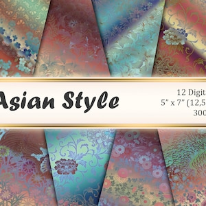 Digital paper ASIAN STYLE,Printable 5x7  invitations,Sakura,Asian art patterns,Floral patterns,Printable scrapbook background,Planner design