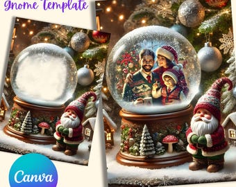 CANVA Christmas Gnome Template,Digital background - Snow Globe with Gnome,Canva Template,Christmas Template,Photo Template