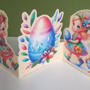 Carte de pliage de gnome de Pâques, carte de voeux de Pâques, carte imprimable, journal indésirable, 3D, artisanat, gnome, Pâques, téléchargement numérique