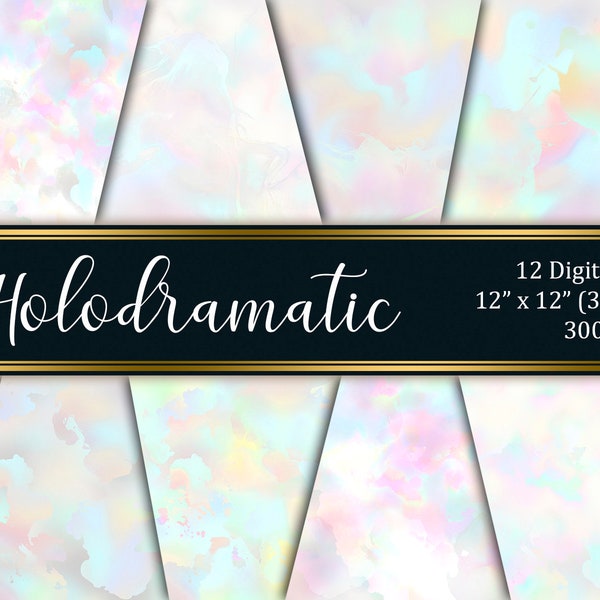 Digital paper pack HOLODRAMATIC,Hologram background,Iridescent scrapbook paper,Hologram textures,Holographic,Pastel Planner graphic