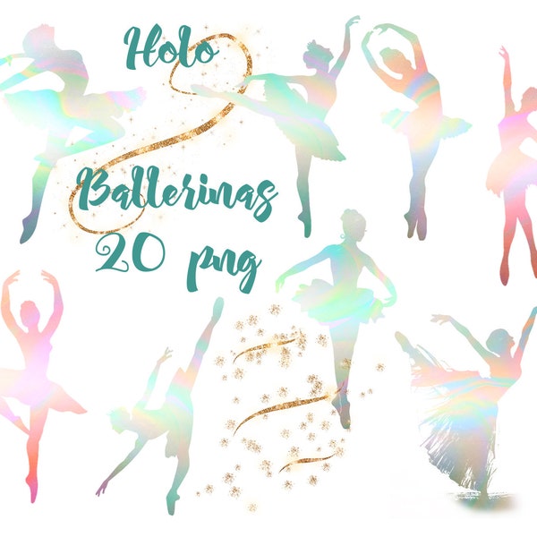 HOLO BALLERINAS clipart,Ballerinas clip art,Hologram Silhouette,Golden dust,Hologram Scrapbooking Ballerinas Silhouette,Hologram Clipart