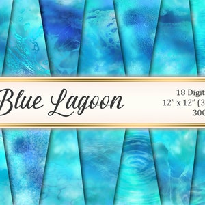 Digital paper pack BLUE LAGOON,Blue foil background,Printable scrapbook paper,Ocean textures,Acohol ink effects,Ocean blue backgrounds