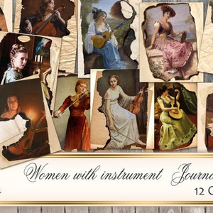 FEMMES AVEC INSTRUMENT Cartes Vintage, cartes postales Vintage, carte Journal indésirable, cartes Journal, éphémères Journal indésirable
