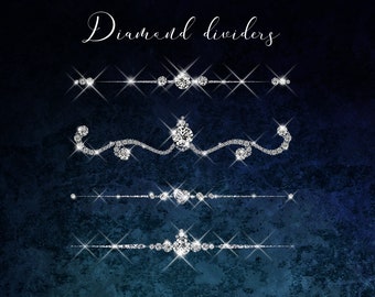Diamond dividers clipart,Luxury bling wedding clip art,Diamond clip art, Bridal shower clipart, Page separators graphic
