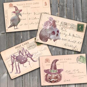 Cartes postales numériques HALLOWEEN ROSE,feuilles de Collage numérique imprimables Halloween cartes postales