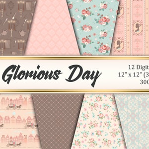 Shabby chic digital paper GLORIOUS DAY,Digital paper shabby chic,Shabby  chic digital background,Shabby chic digital pattern,Planner graphic