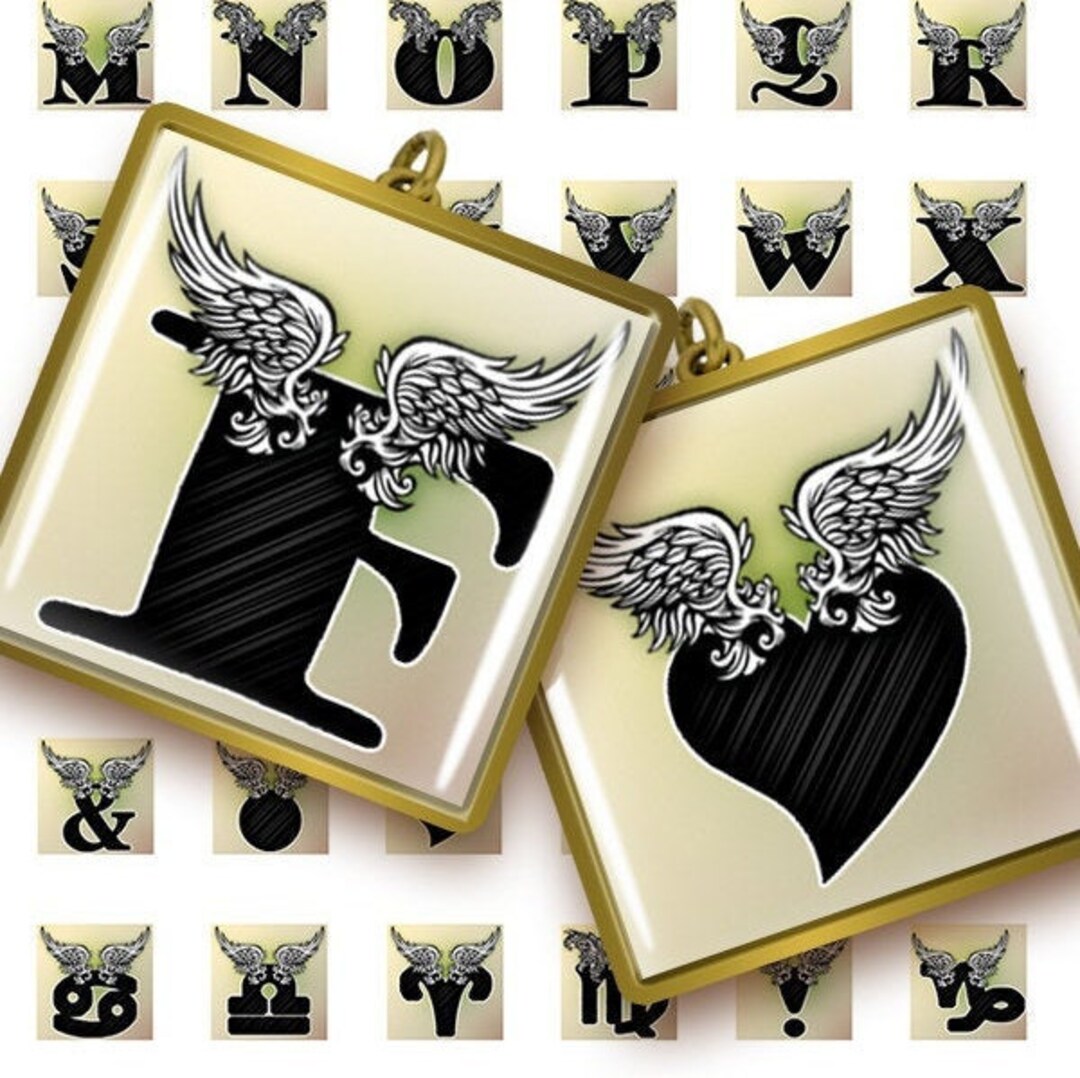 Printable Digital Art LETTERS WITH WINGS Square Images for Cabochons ...