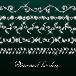 Digital diamond BORDERS clipart,Luxury bling wedding clip art, Diamond clip art, Bridal shower clipart, Page borders graphic