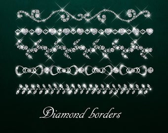 Digital diamond BORDERS clipart,Luxury bling wedding clip art, Diamond clip art, Bridal shower clipart, Page borders graphic