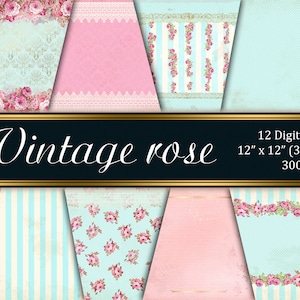 Shabby chic digital paper VINTAGE ROSE,Digital Wedding Planner Stickers,Floral pattern,Pastel Mint Roses Fabric,Baby Shower DIY Invitation