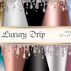 Digital paper pack LUXURY DRIP,Glitter drips scrapbooking,Glitter backgrounds,Glitter frosting drips,Printable scrapbook papers