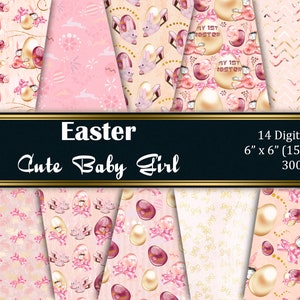 Easter digital paper,EASTER Cute BABY GIRL Digital paper,Digital Planner Stickers Easter,Easter digital pattern,Easter digital background