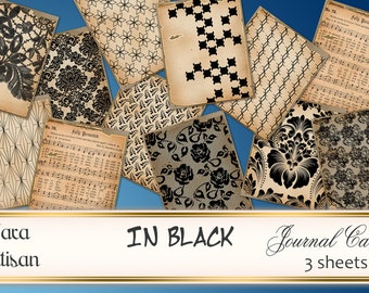 IN BLACK Journal Cards ,Vintage Cards,Junk Journal Card,Printable Cards,Junk Journal Ephemera,Damask Junk Journal Cards,Lace Journal Cards