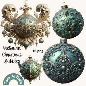 Imágenes prediseñadas de burbujas de Navidad victorianas, imágenes prediseñadas de adornos de bolas de Navidad, gráfico de decoración de árbol de Navidad azul, imágenes prediseñadas de adorno de bola